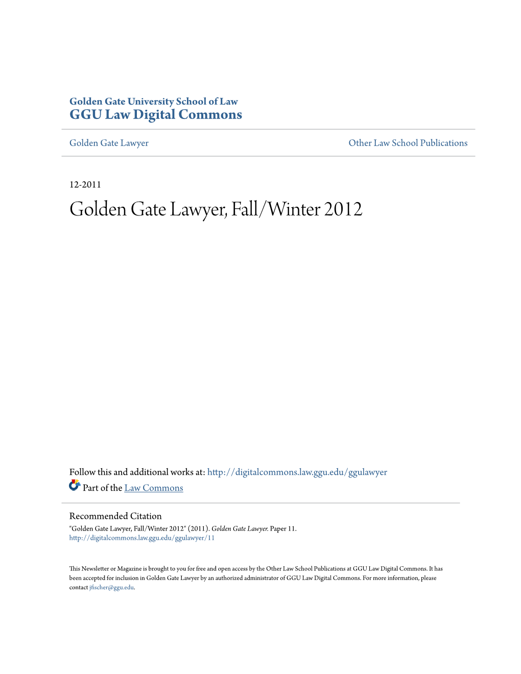 Golden Gate Lawyer, Fall/Winter 2012