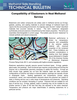 Compatibility of Elastomers in Neat Methanol Service
