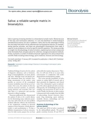 Saliva: a Reliable Sample Matrix in Bioanalytics