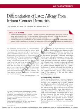 Differentiation of Latex Allergy from Irritant Contact Dermatitis