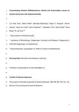 Cross-Feeding Between Bifidobacterium Infantis and Anaerostipes Caccae On