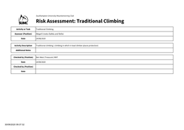 Risk Assessment: Traditional Climbing