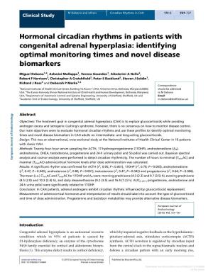 Hormonal Circadian Rhythms in Patients with Congenital Adrenal Hyperplasia: Identifying Optimal Monitoring Times and Novel Disease Biomarkers