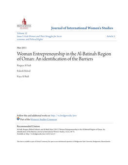 Woman Entrepreneurship in the Al-Batinah Region of Oman: an Identification of the Barriers Ruqaya Al-Sadi
