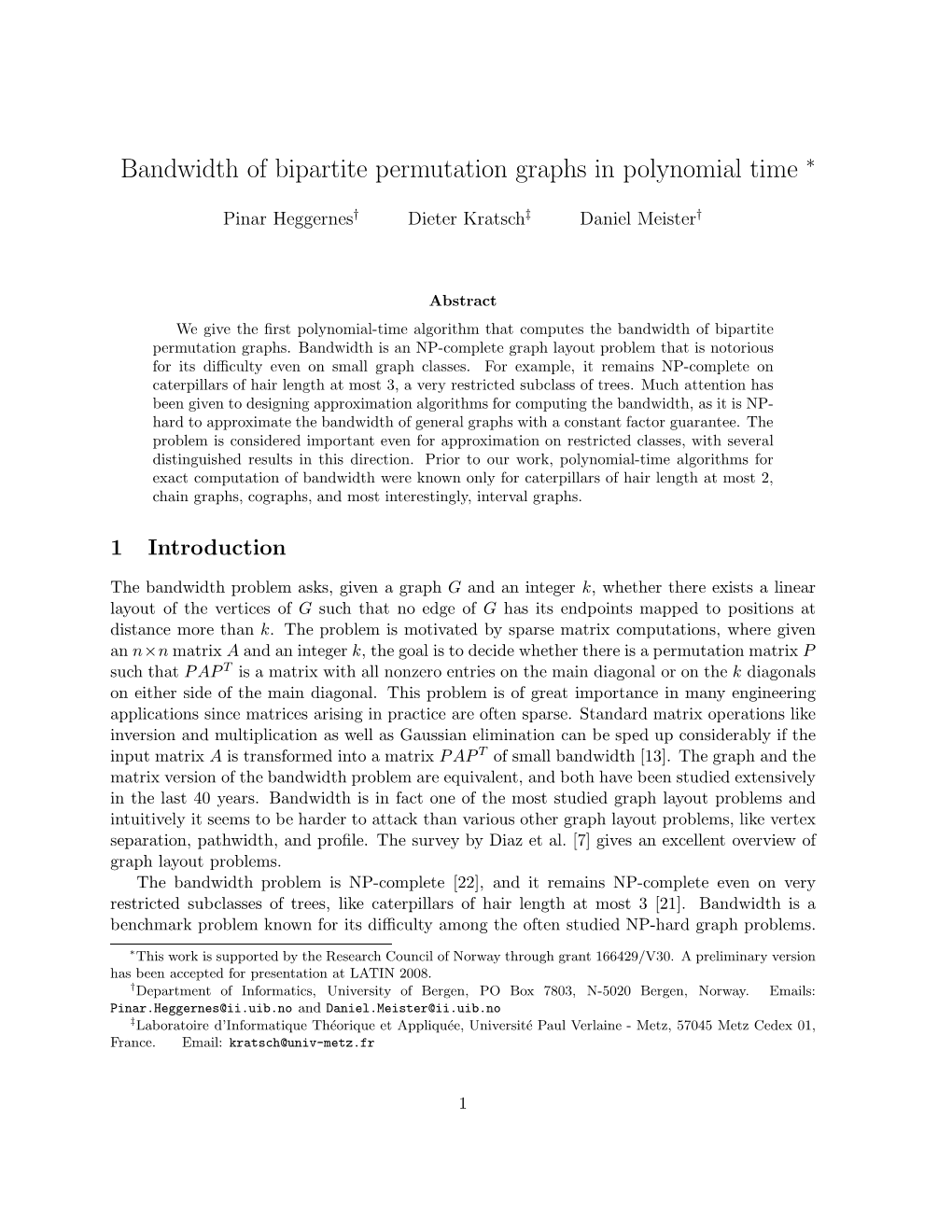 Bandwidth of Bipartite Permutation Graphs in Polynomial Time ∗