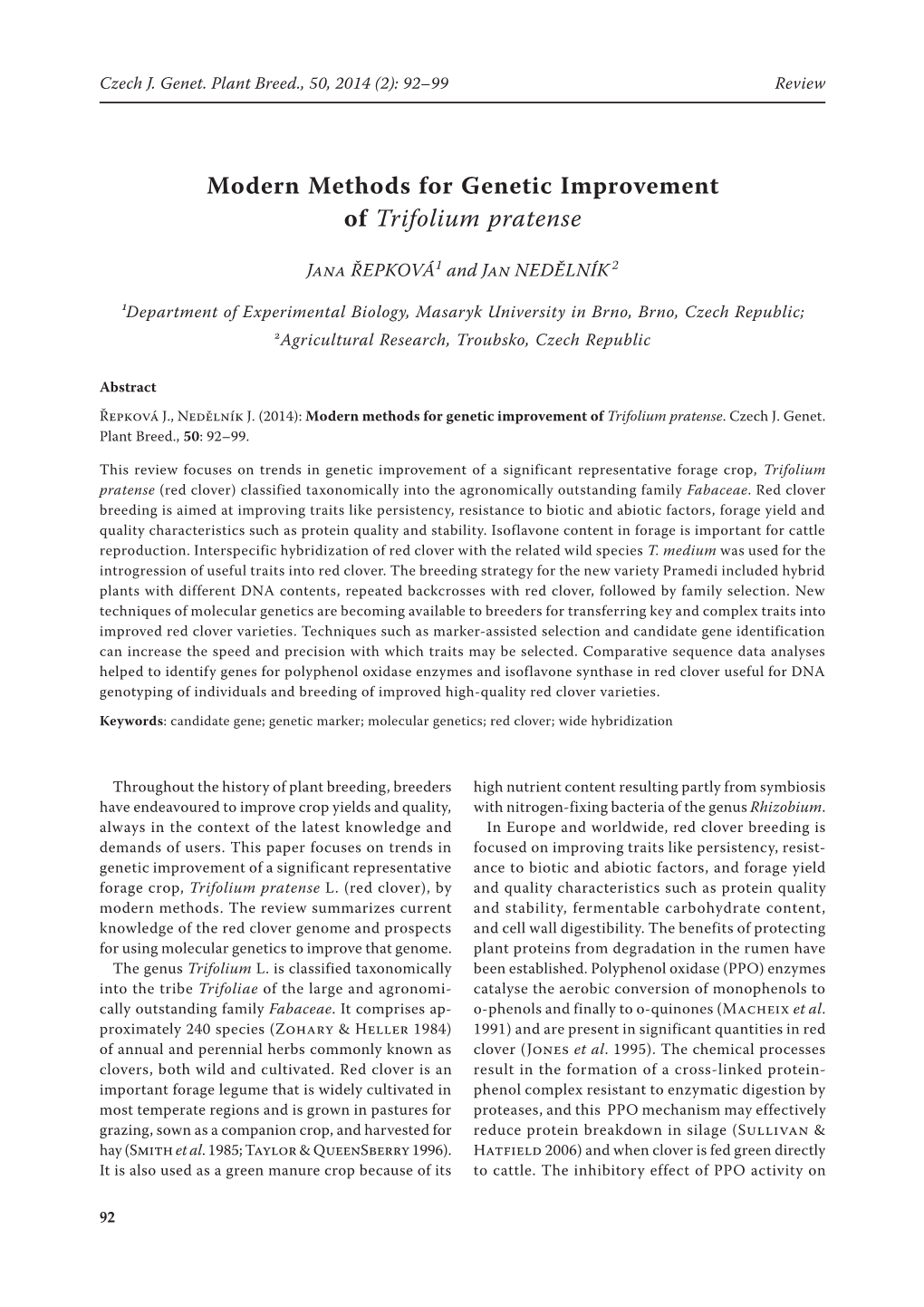 Modern Methods for Genetic Improvement of Trifolium Pratense