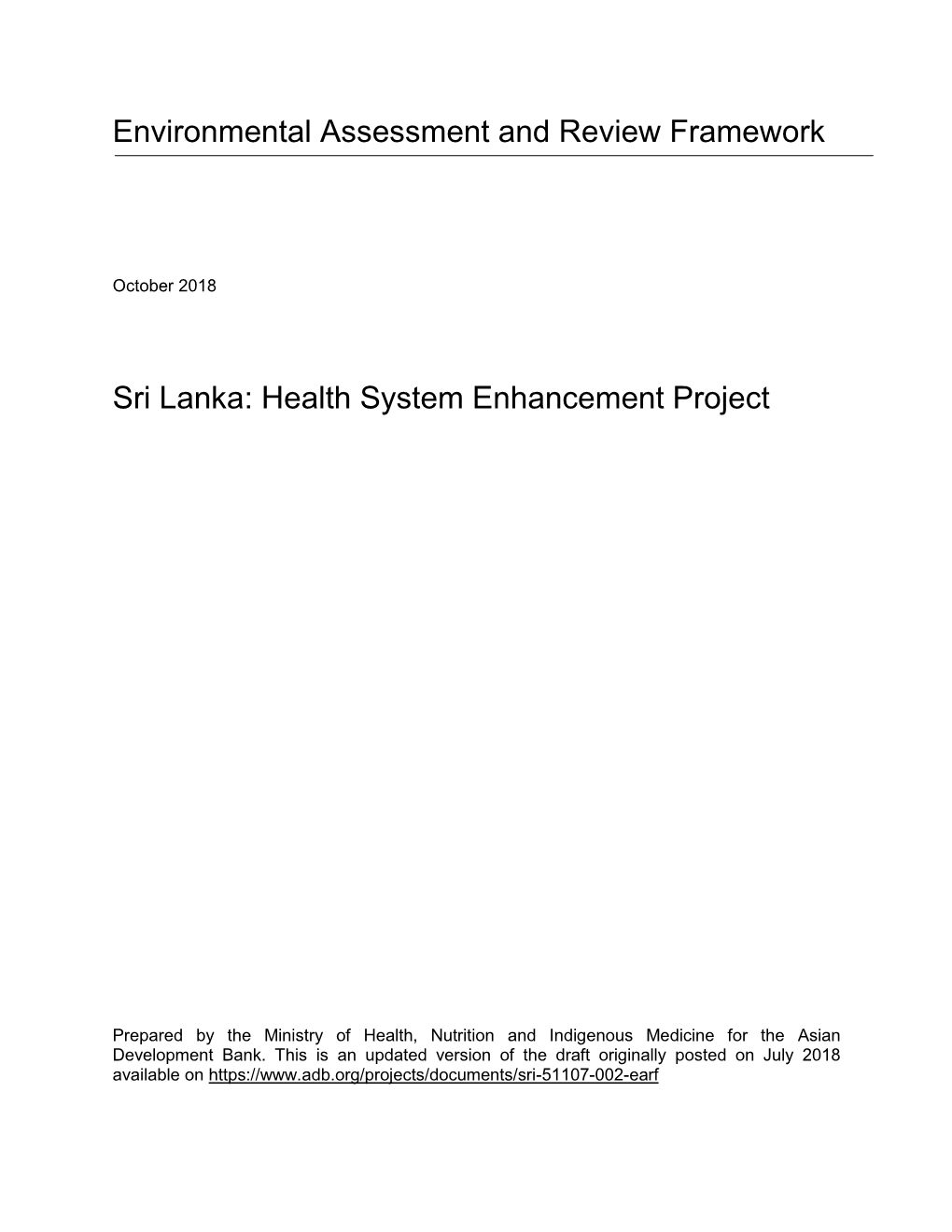 Health System Enhancement Project: Environmental Assessment And