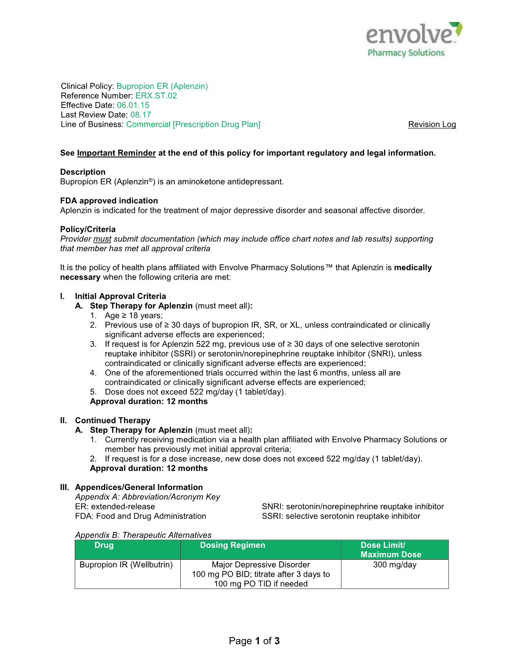 ERX.ST.02 Bupropion ER (Aplenzin)