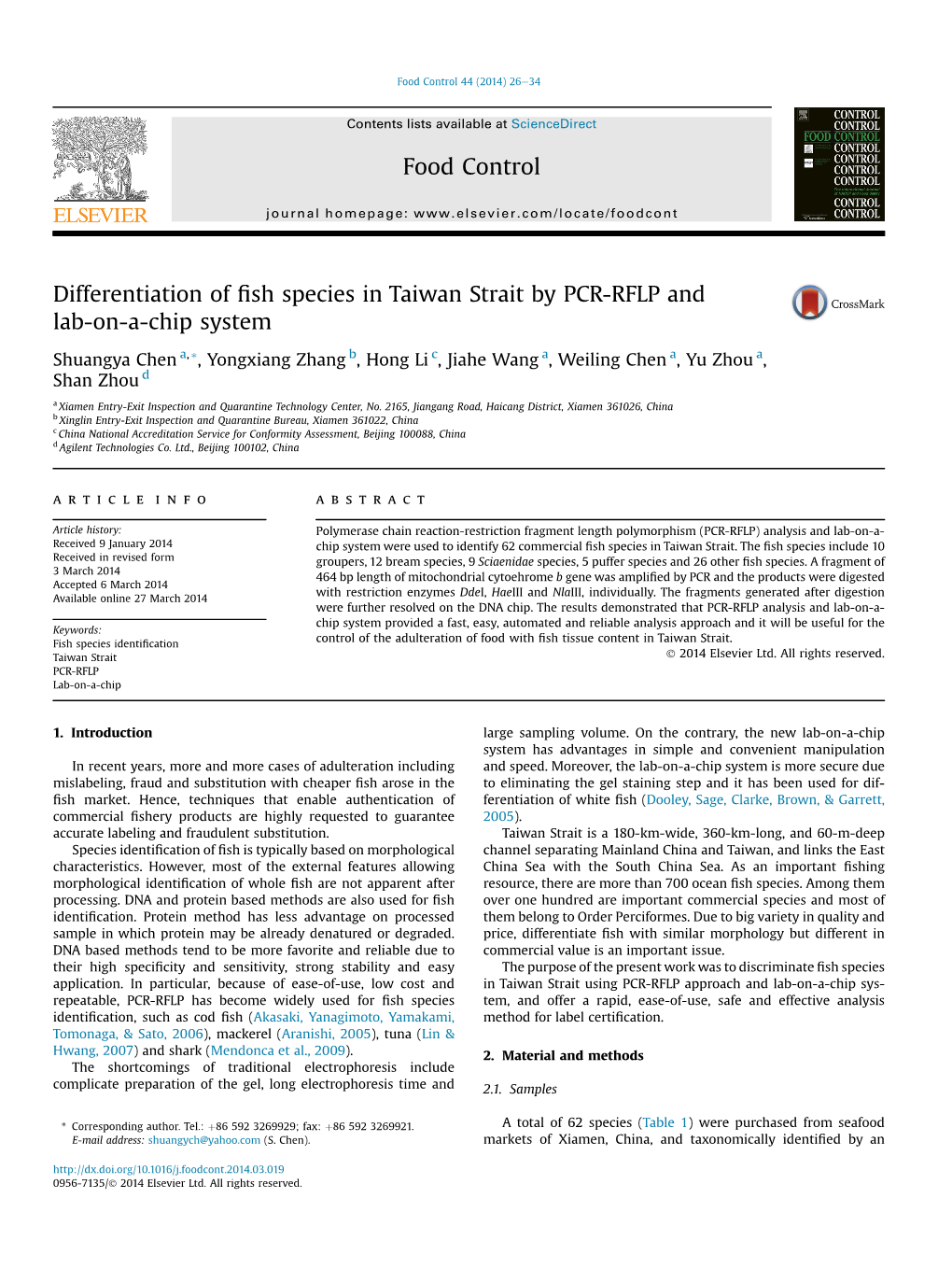 Differentiation of Fish Species in Taiwan Strait by PCR-RFLP and Lab