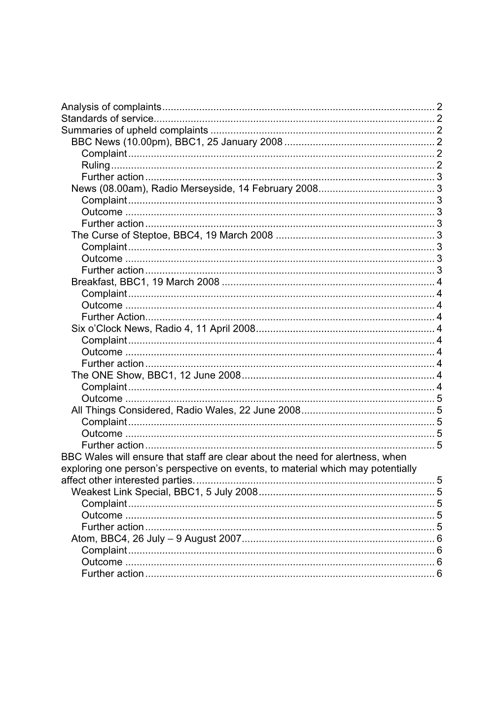 Analysis of Complaints