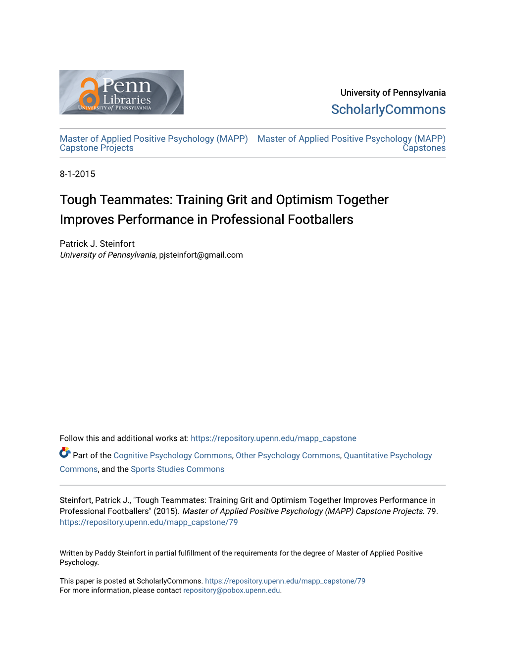 Tough Teammates: Training Grit and Optimism Together Improves Performance in Professional Footballers