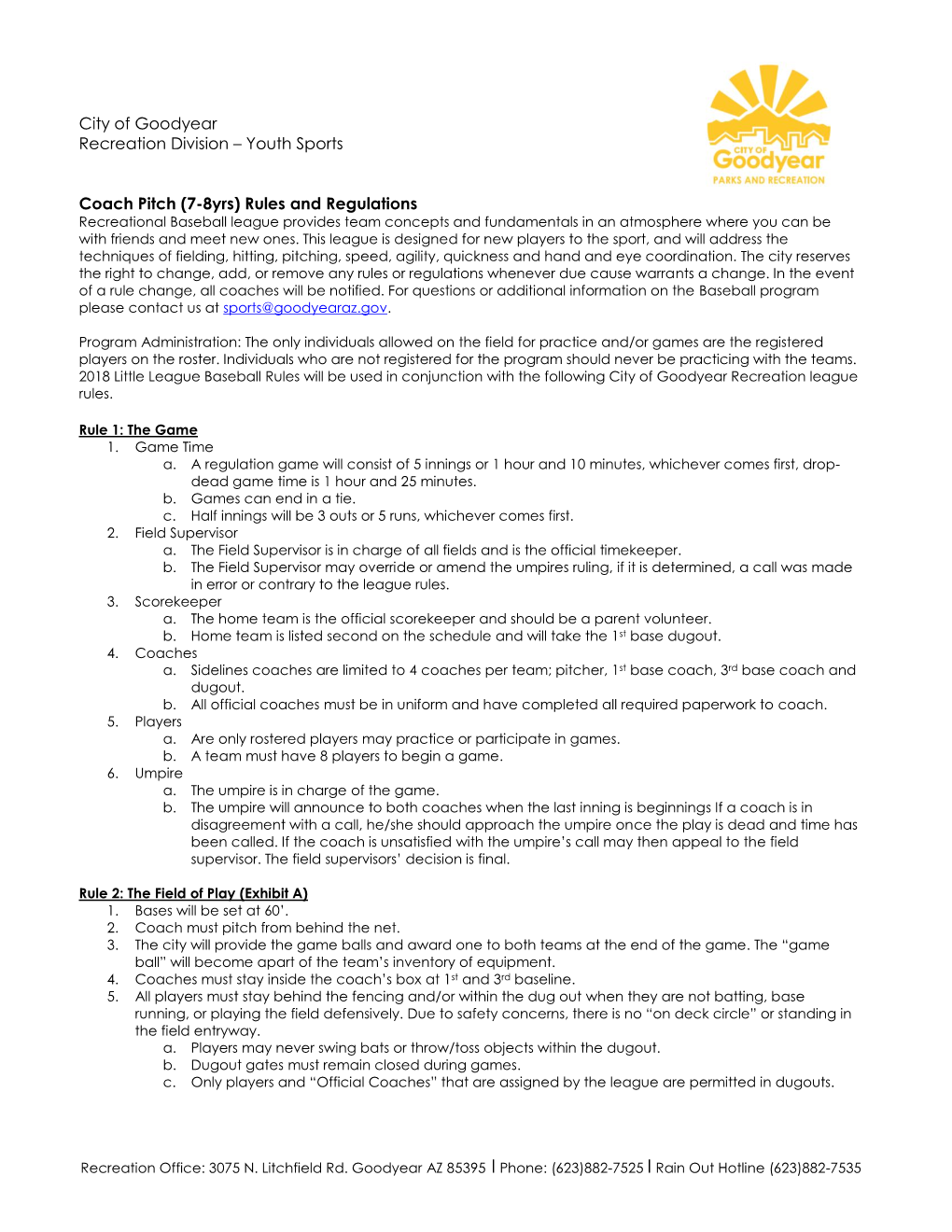 Youth Sports Coach Pitch (7-8Yrs) Rules and Regulations