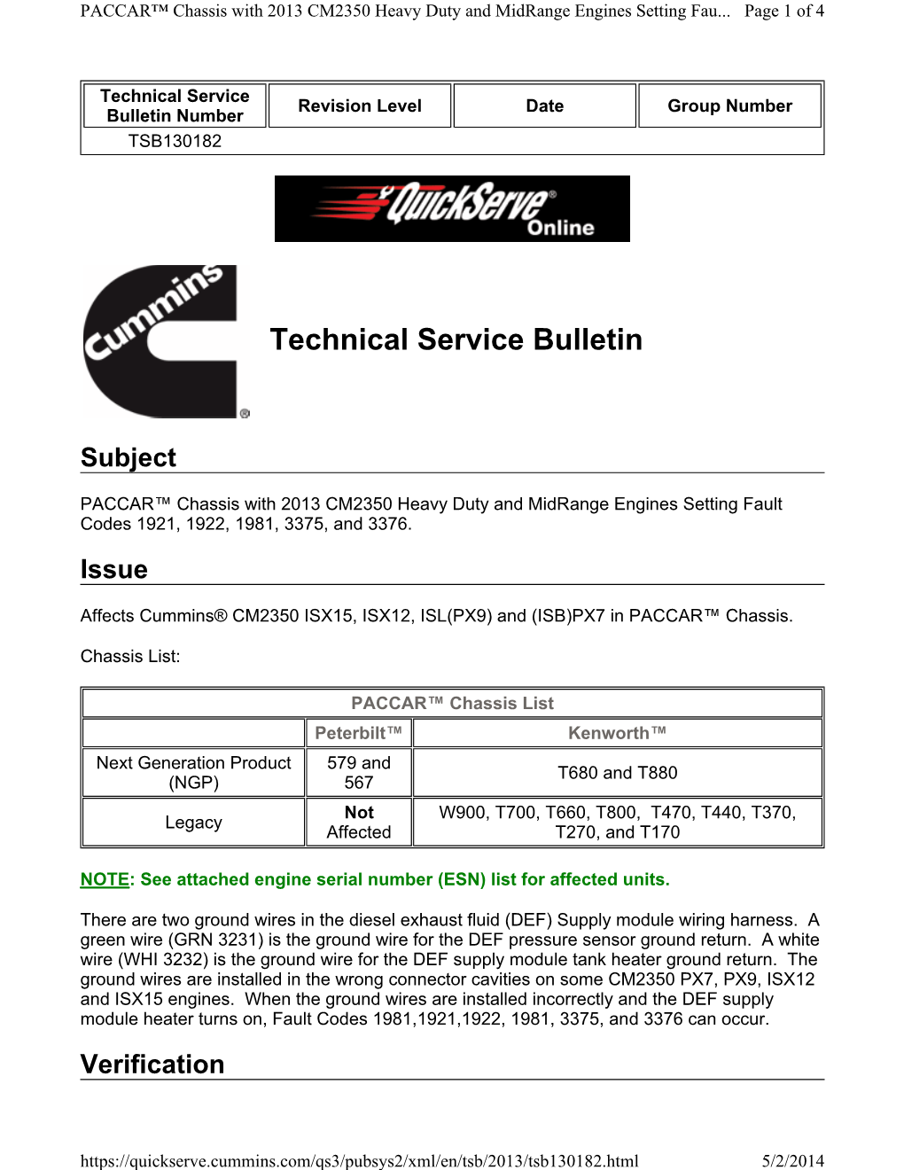 Technical Service Bulletin