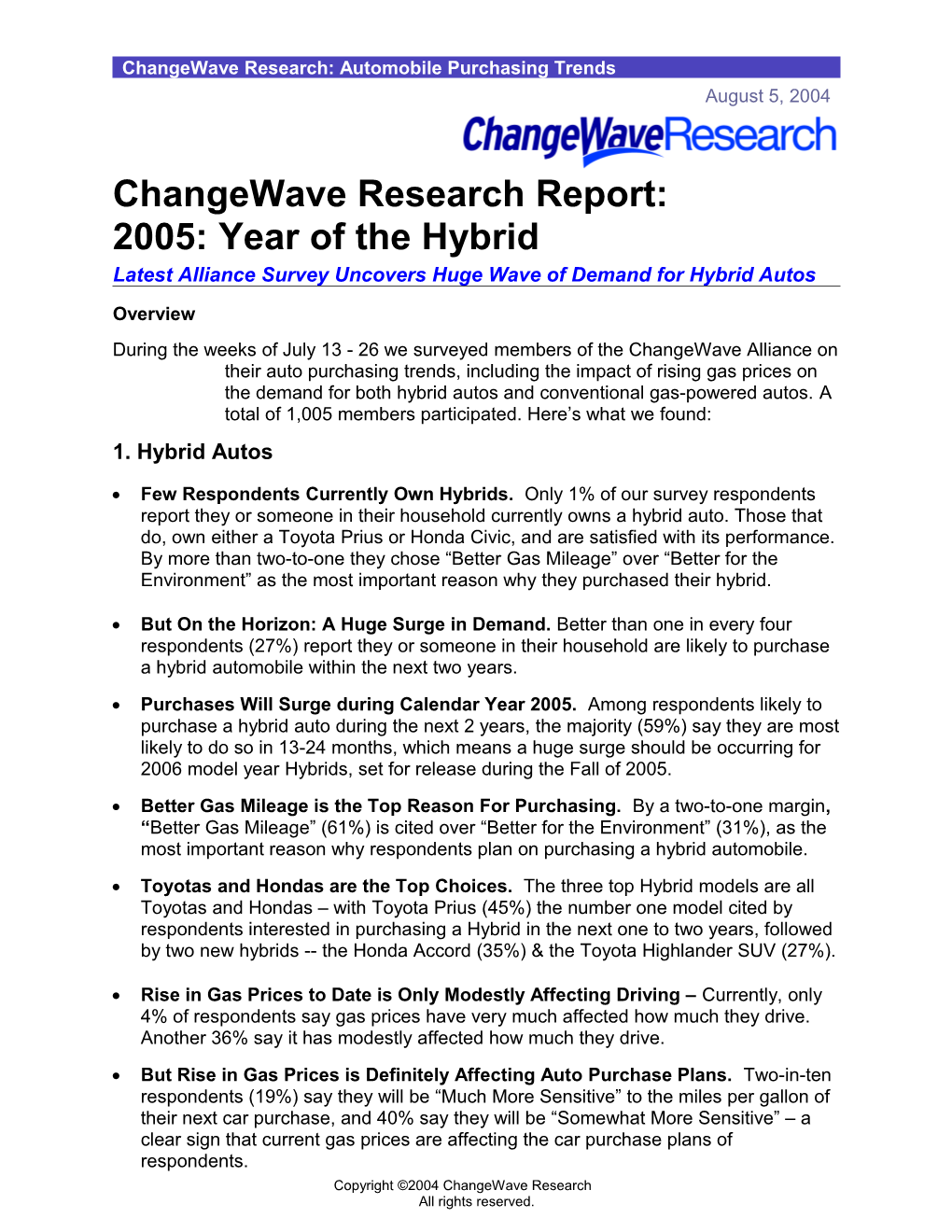 Changewave Research: Automobile Purchasing Trends