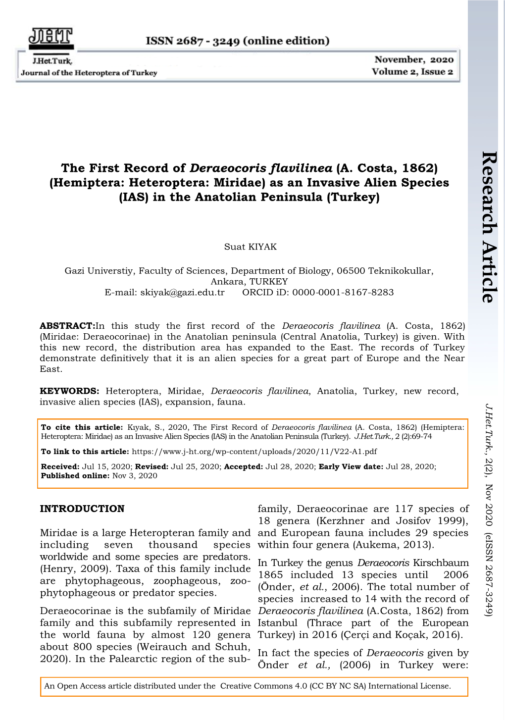 Research Article the First Record of Deraeocoris Flavilinea (A