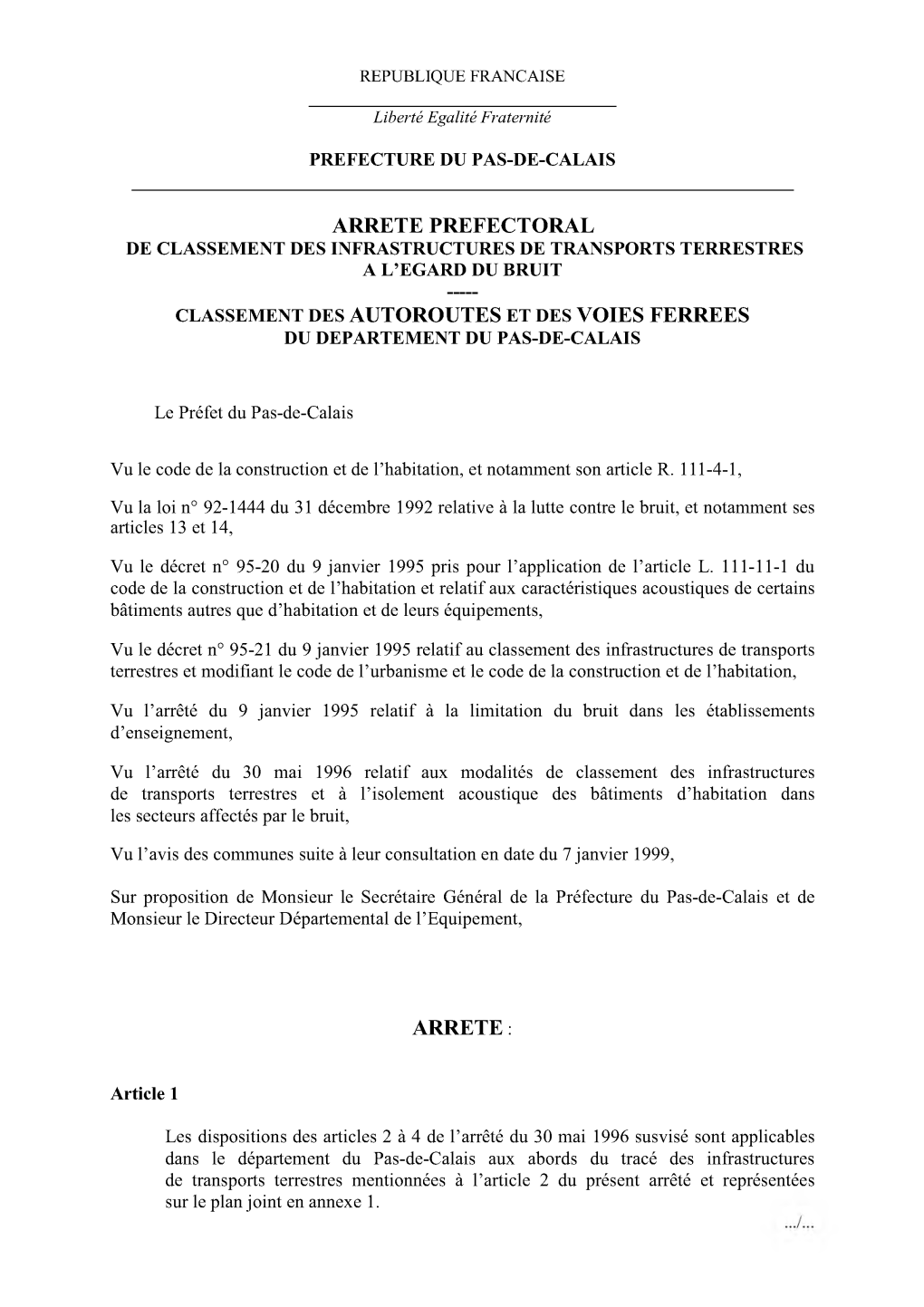Prefecture Du Pas-De-Calais Arrete Prefectoral De