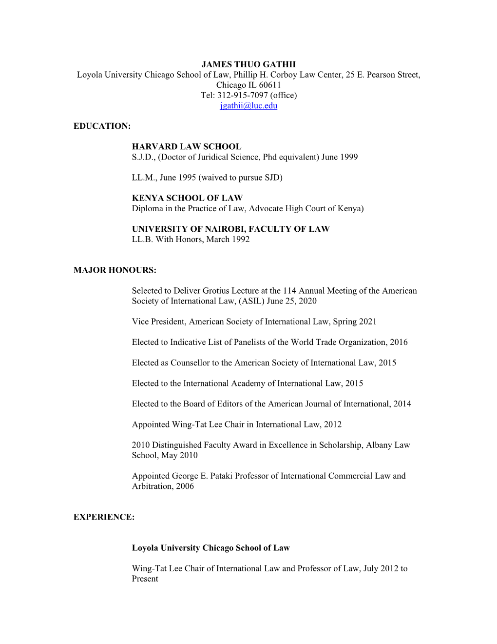 JAMES THUO GATHII Loyola University Chicago School of Law, Phillip H