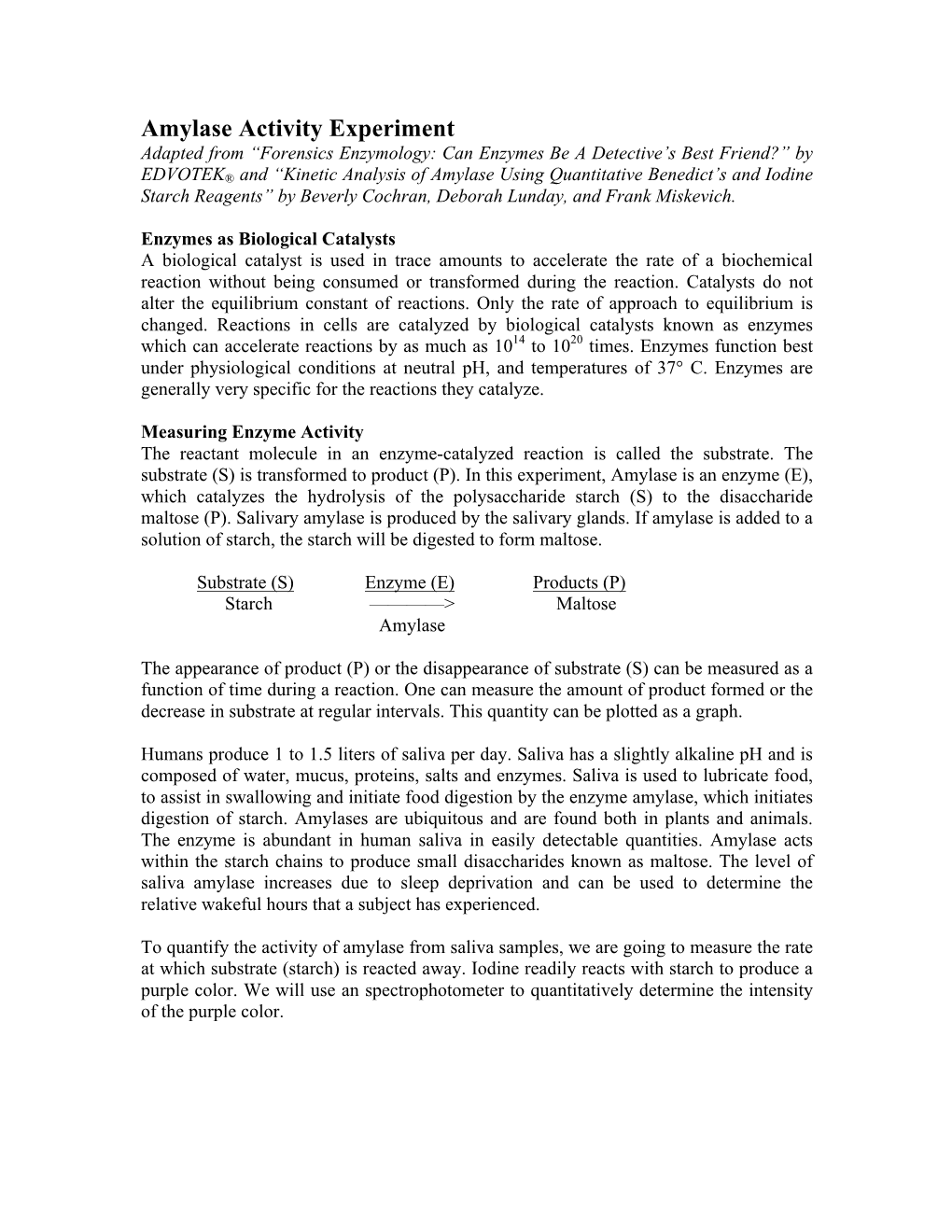 Amylase Activity Experiment