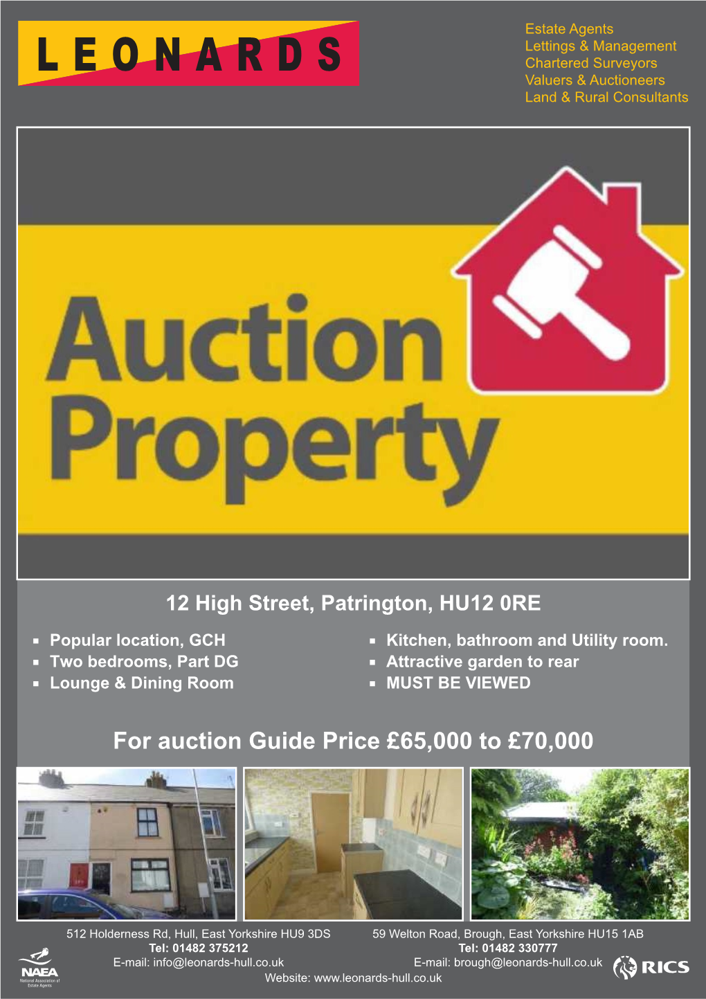 For Auction Guide Price £65,000 to £70,000