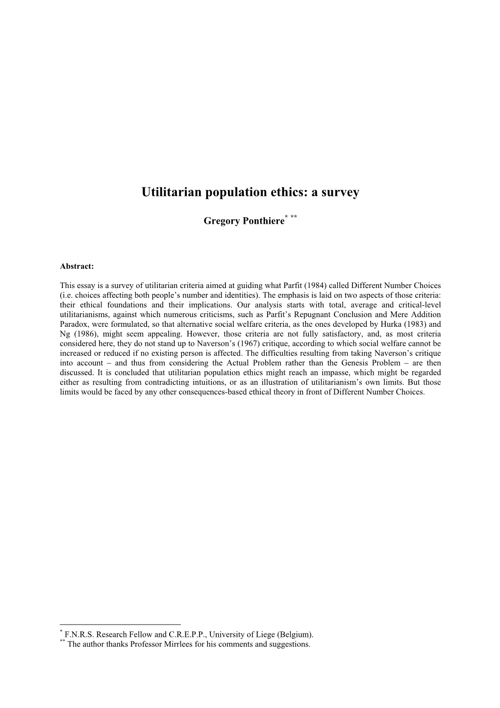 Utilitarian Population Ethics: a Survey