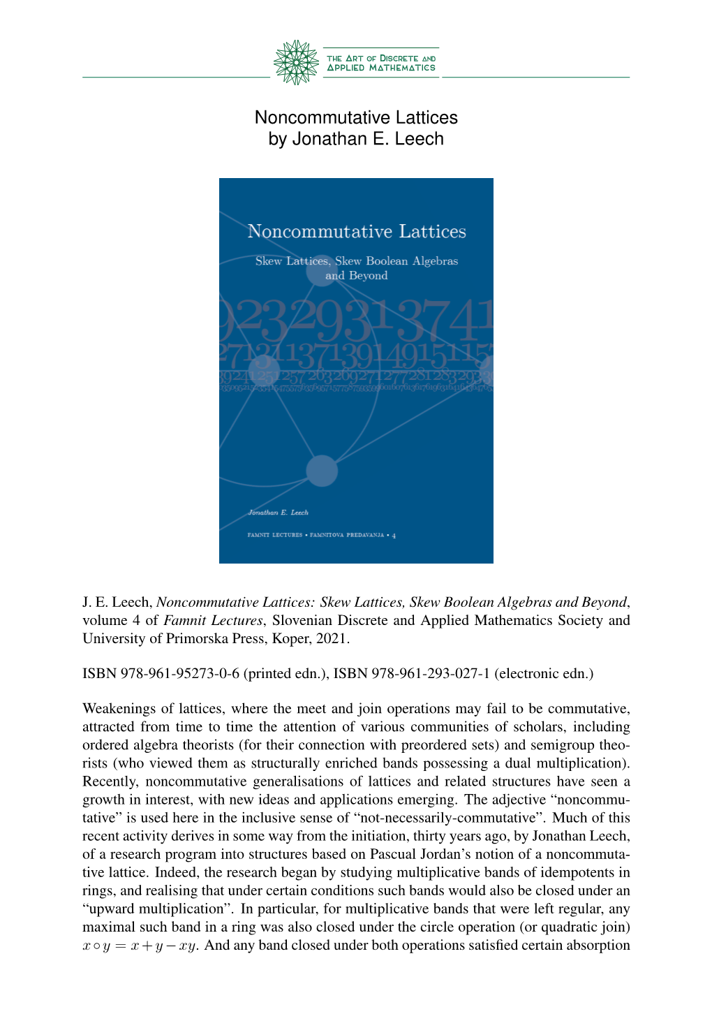 Noncommutative Lattices by Jonathan E. Leech