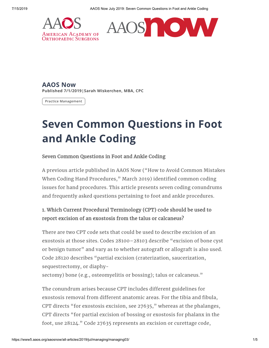 Seven Common Questions in Foot and Ankle Coding