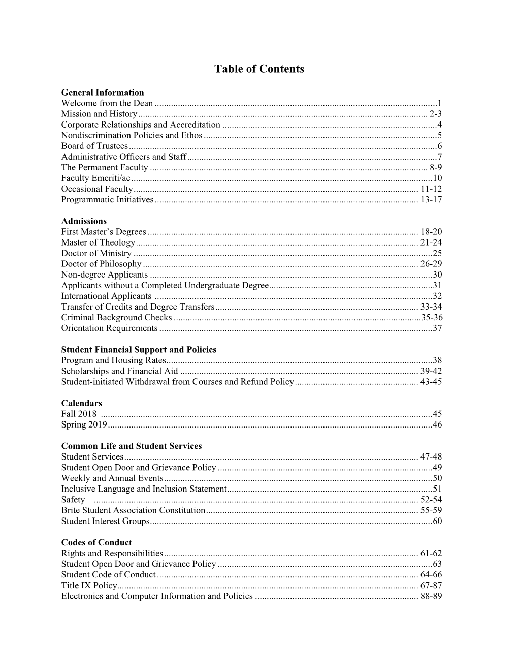 Table of Contents