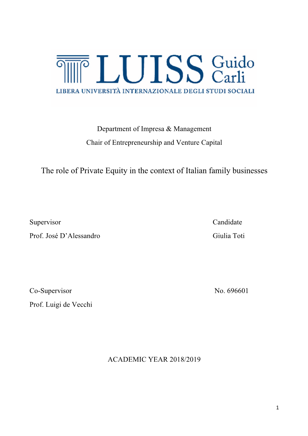 The Role of Private Equity in the Context of Italian Family Businesses