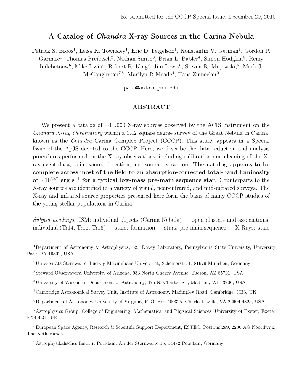 A Catalog of Chandra X-Ray Sources in the Carina Nebula