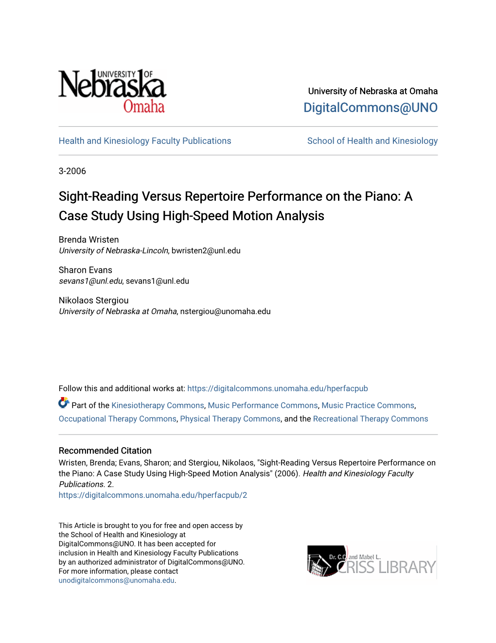 Sight-Reading Versus Repertoire Performance on the Piano: a Case Study Using High-Speed Motion Analysis