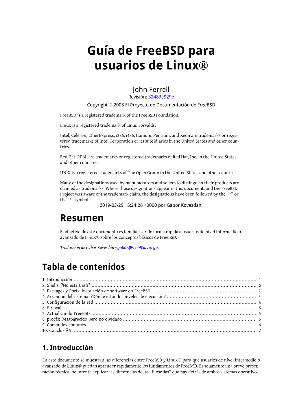 Guía De Freebsd Para Usuarios De Linux®
