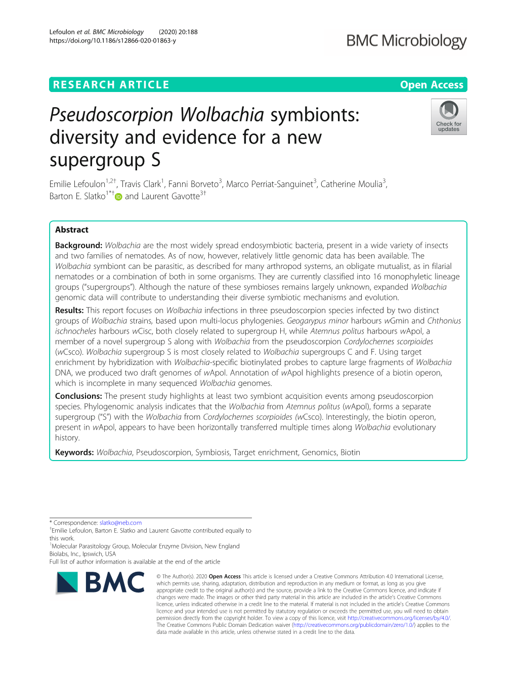 Pseudoscorpion Wolbachia Symbionts: Diversity and Evidence for a New