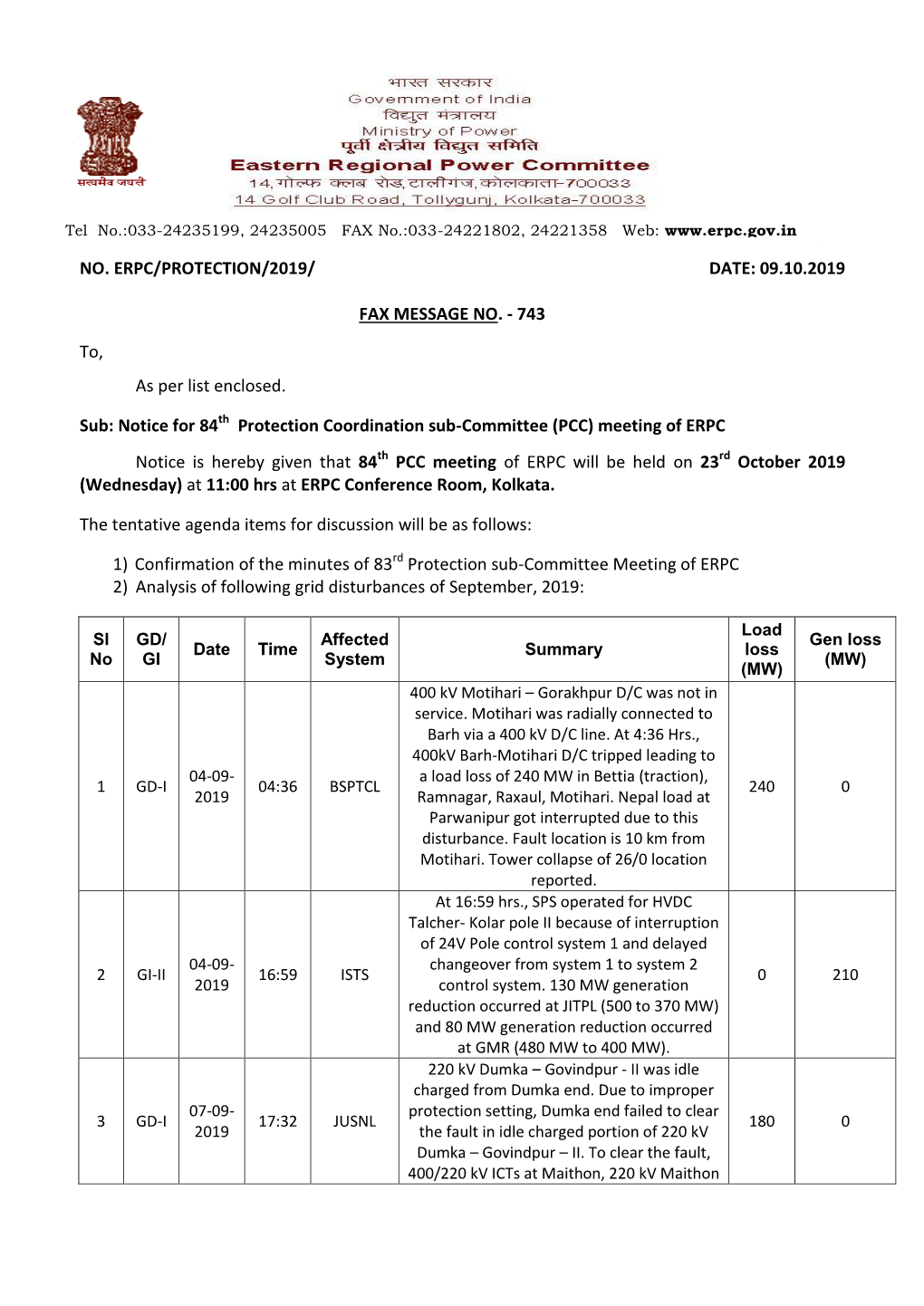 Notice for 84Th PCC Meeting