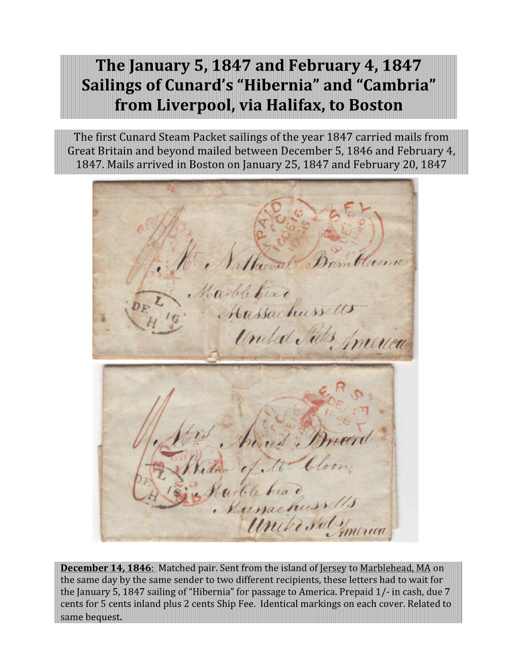 The January 5, 1847 and February 4, 1847 Sailings of Cunard's “Hibernia