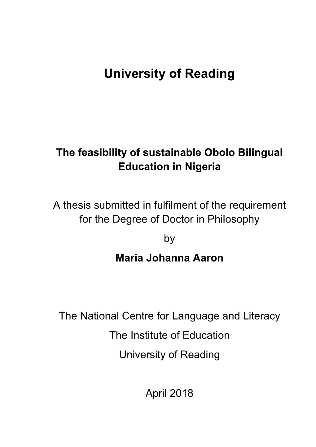 The Feasibility of Sustainable Obolo Bilingual Education in Nigeria