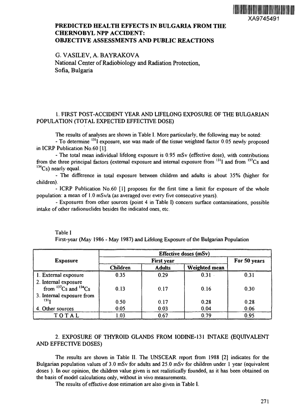 Xa9745491 Predicted Health Effects in Bulgaria from the Chernobyl Npp Accident: Objective Assessments and Public Reactions