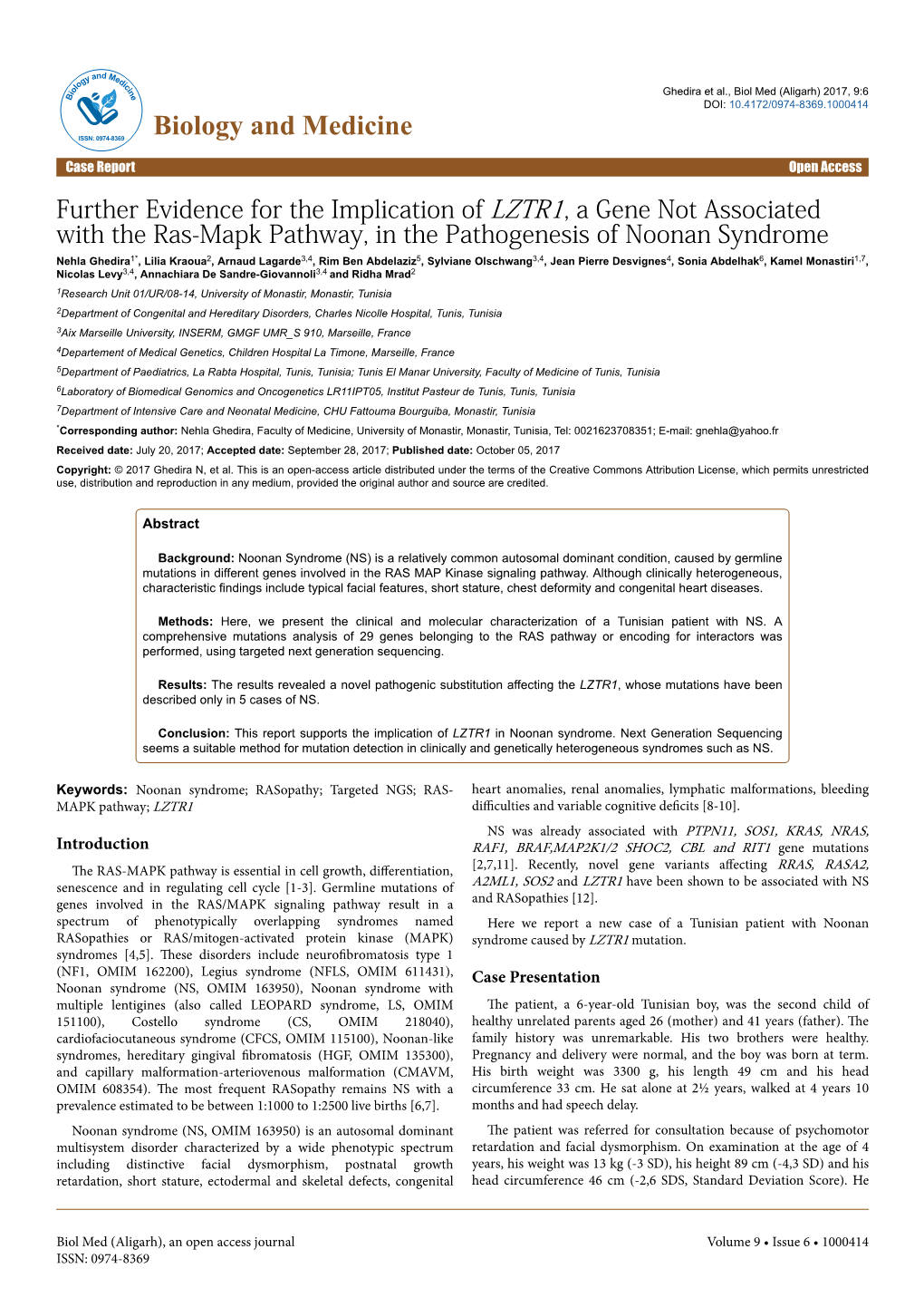 Further Evidence for the Implication of LZTR1, a Gene Not Associated With