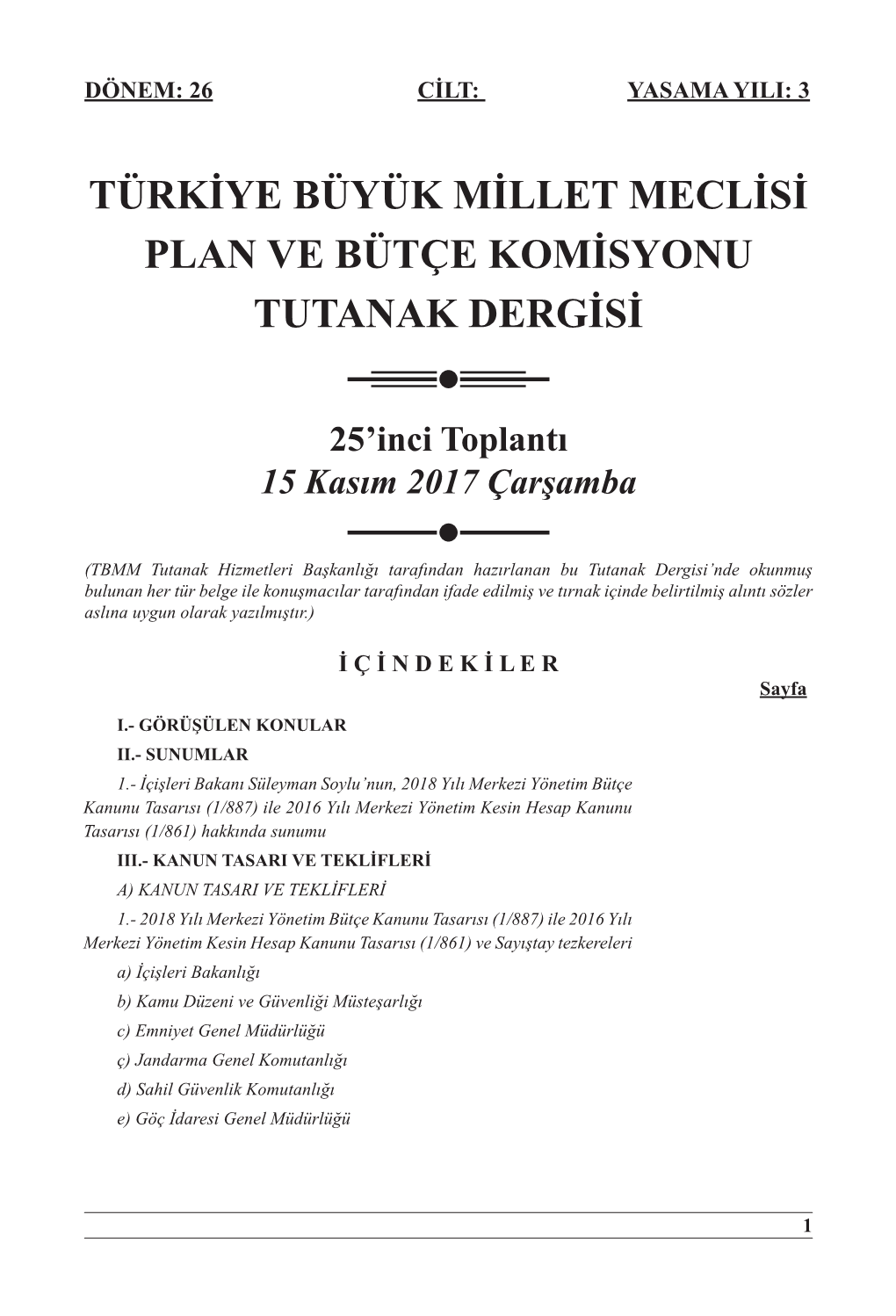 Türkiye Büyük Millet Meclisi Plan Ve Bütçe Komisyonu Tutanak Dergisi