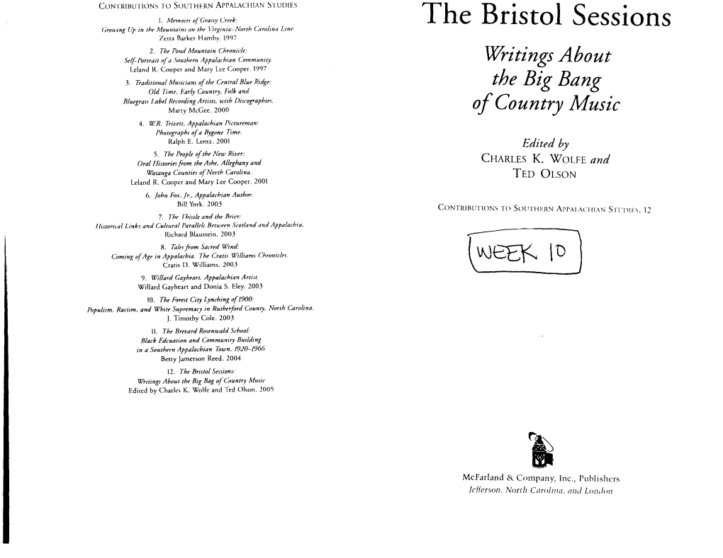 The Bristol Sessions Grot,Ing [/P in Th ]L(Ountains on Thc L"Irginio North Cnrolina Linc Zctta Rarkcrhamby