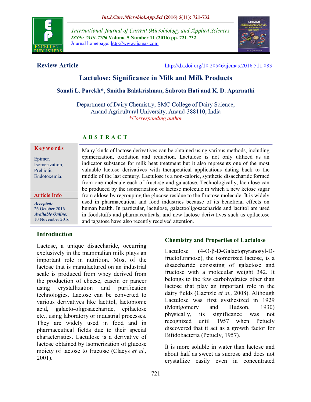 Lactulose: Significance in Milk and Milk Products