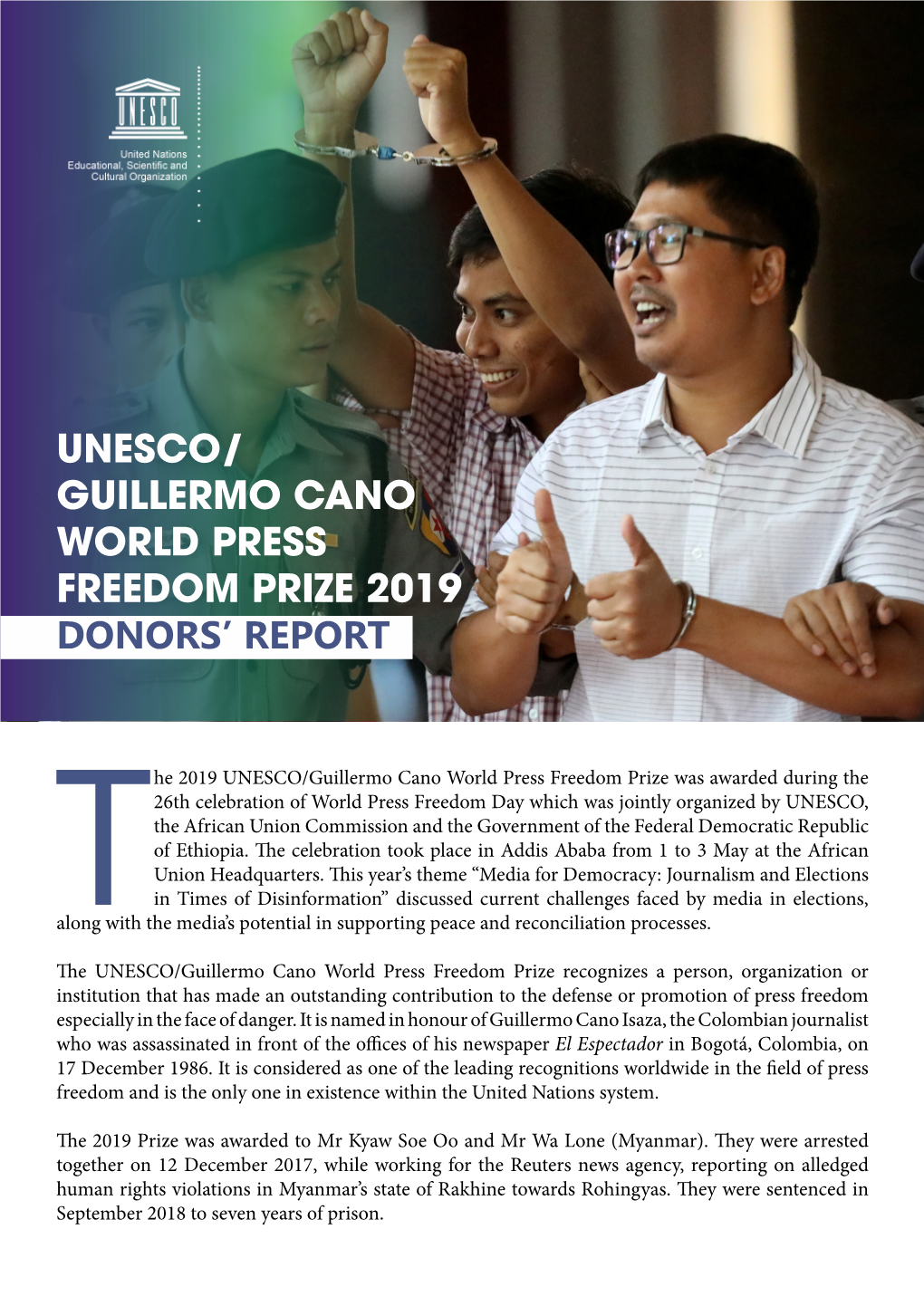 Unesco/ Guillermo Cano World Press Freedom Prize 2019 Donors’ Report