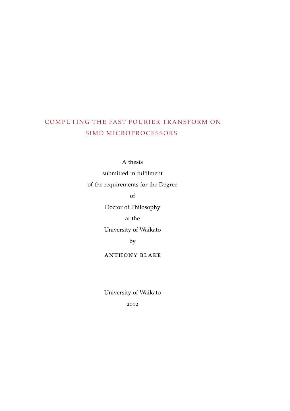 Computing the Fast Fourier Transform on Simd Microprocessors