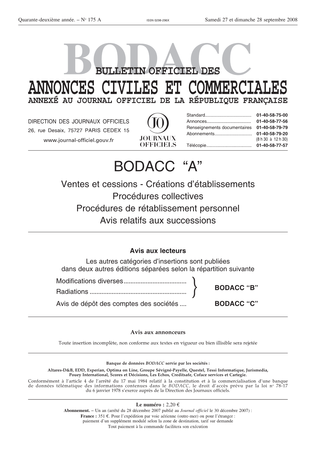 Bodacc Bulletin Officiel Des Annonces Civiles Et Commerciales Annexé Au