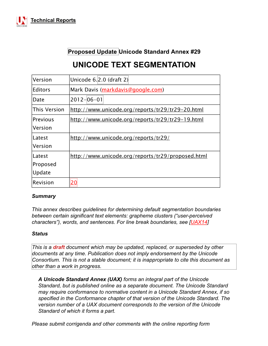 UAX #29: Unicode Text Segmentation