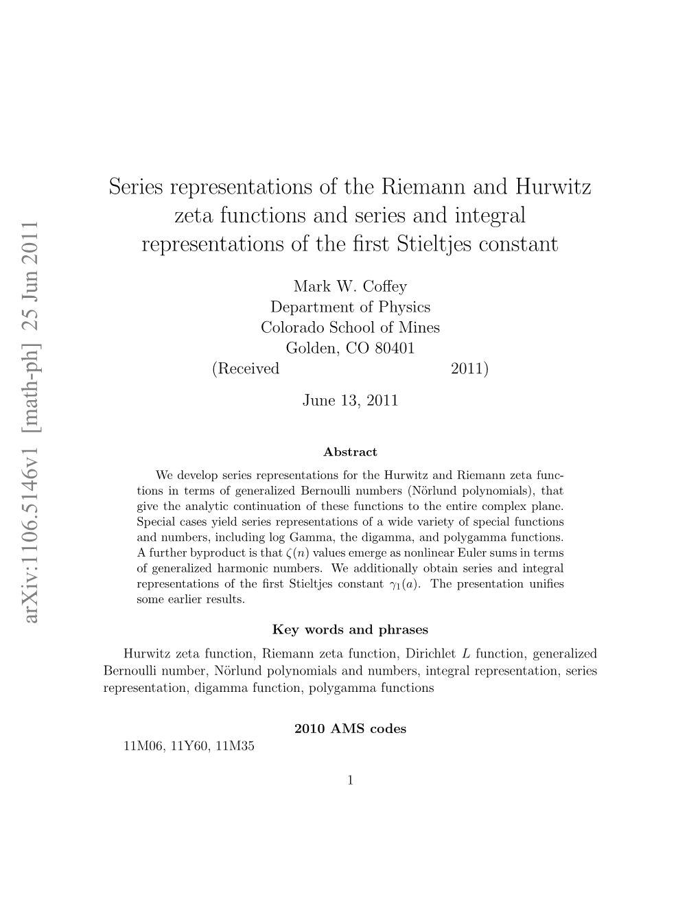 Series Representations of the Riemann and Hurwitz Zeta Functions And