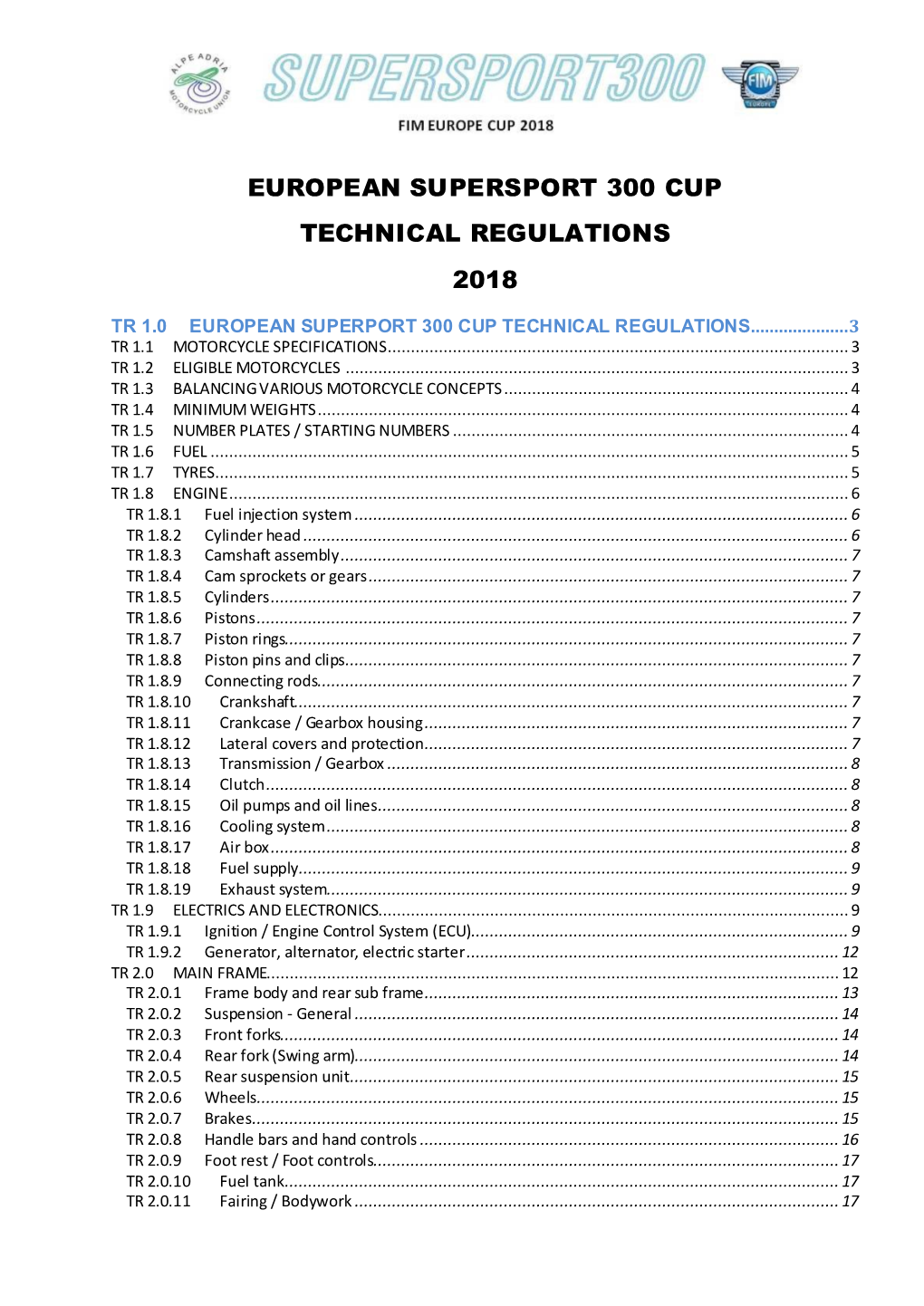 FIME SSP 300 Cup Technical Regulations 2018