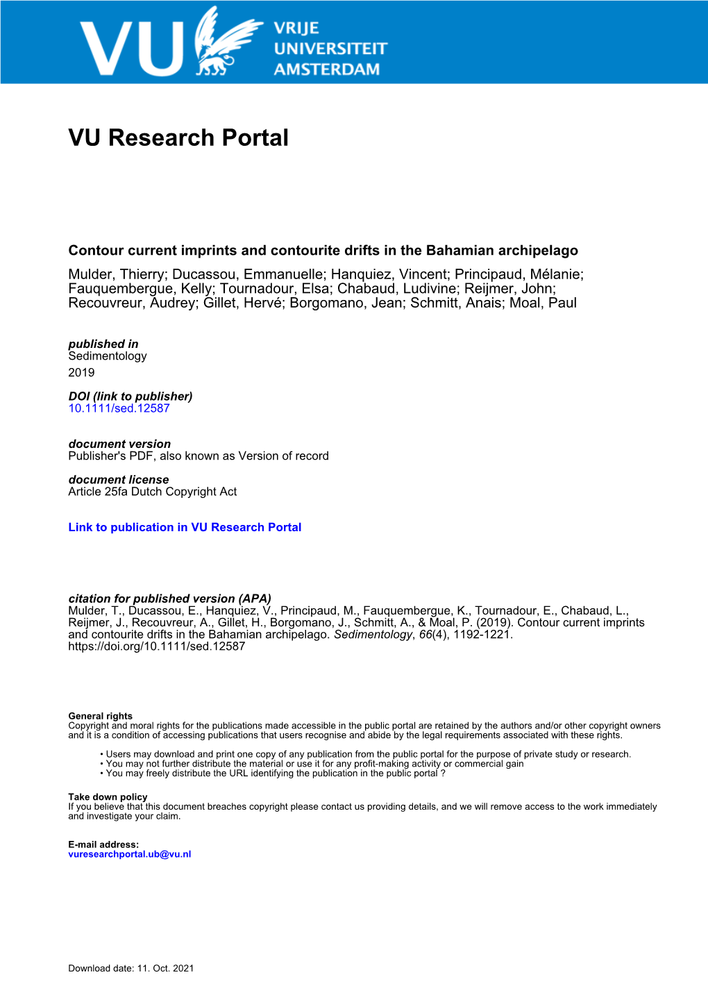 Sed.12587 Contour Current Imprints and Contourite Drifts in The