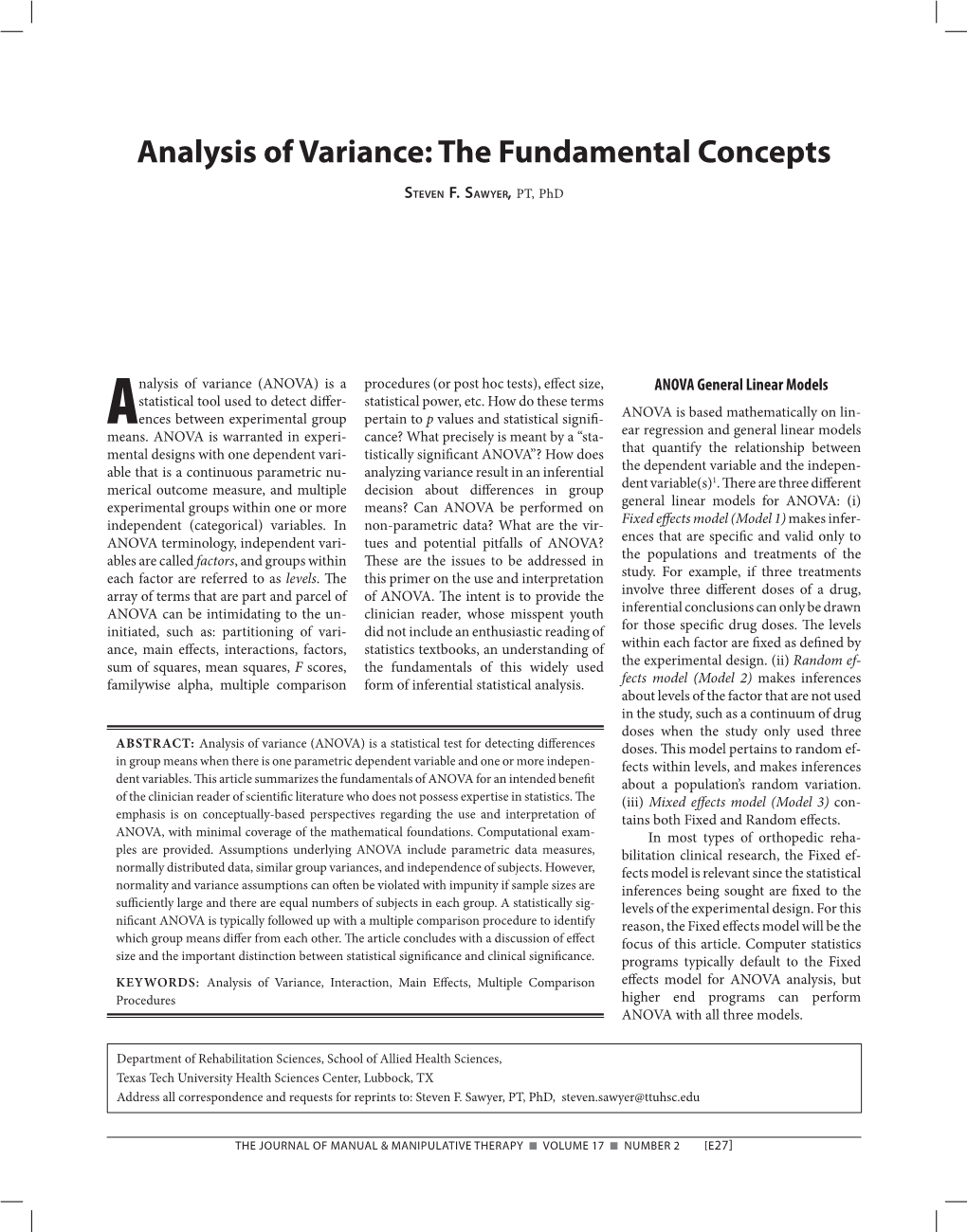 Analysis of Variance: the Fundamental Concepts