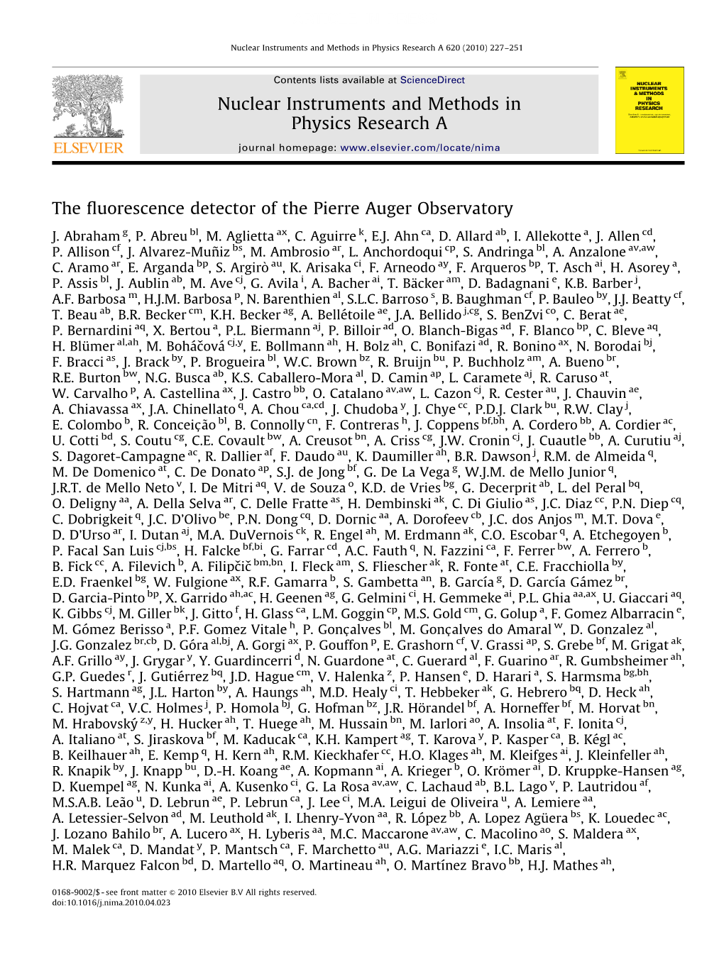 The Fluorescence Detector of the Pierre Auger Observatory ARTICLE in PRESS Nuclear Instruments and Methods in Physics Research A