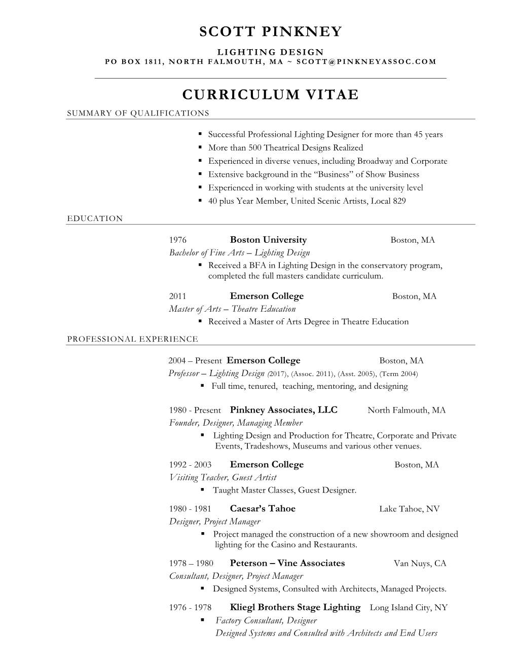 Scott Pinkney Curriculum Vitae